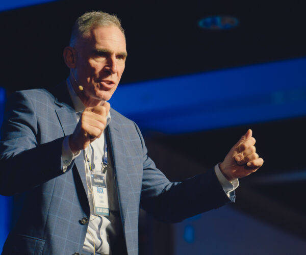 Businessman giving a speech at a conference