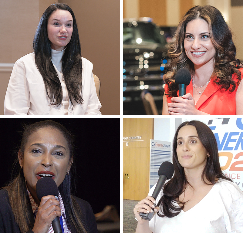 Four professional women speaking at events