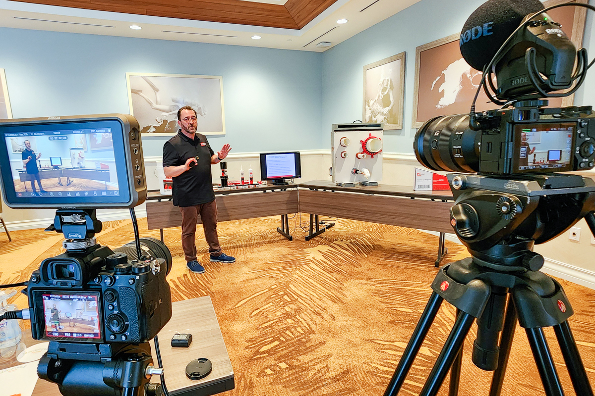 Multi-camera training video production setup filming a product demonstration in orlando