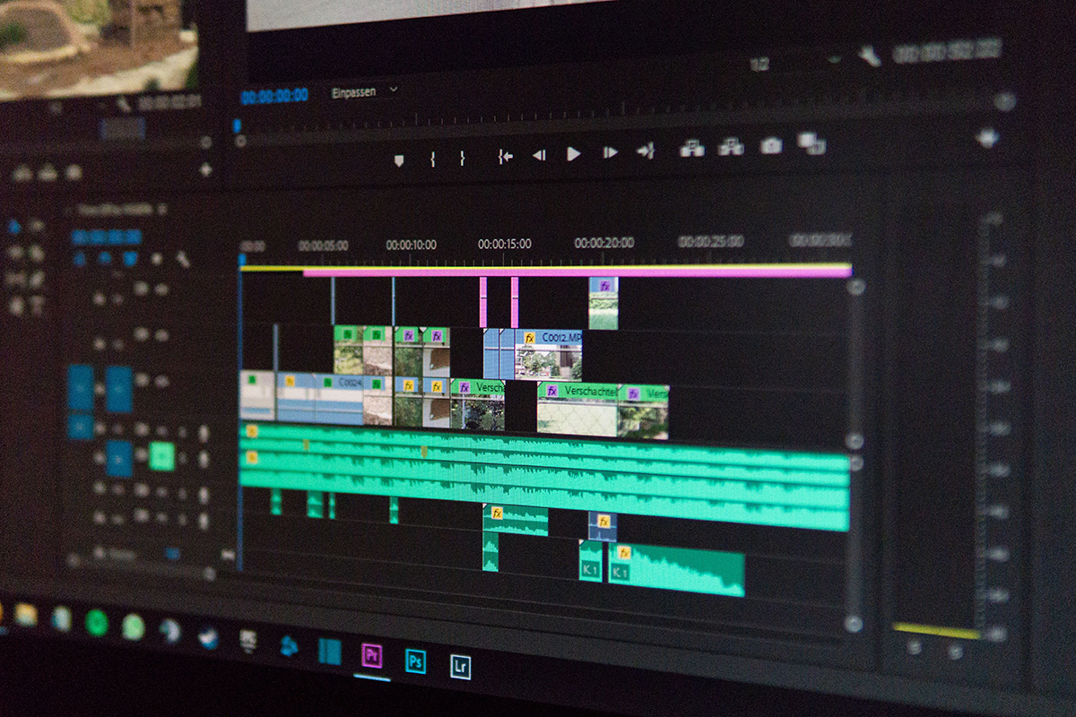 Video editing timeline in adobe premiere pro during post-production for a client video project