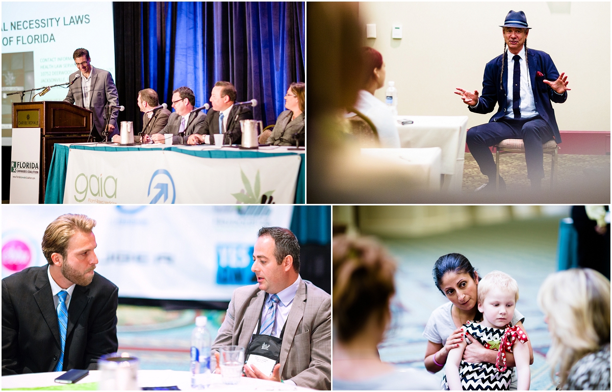 Cannabiz day orlando collage showing a panel discussion, attendee conversations, and conference activity