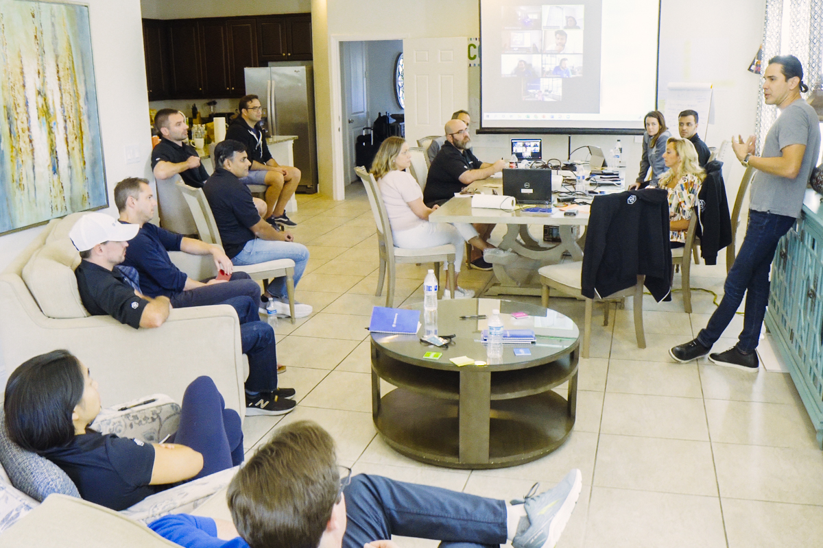 Data meaning leadership discussion with remote participants joining by video