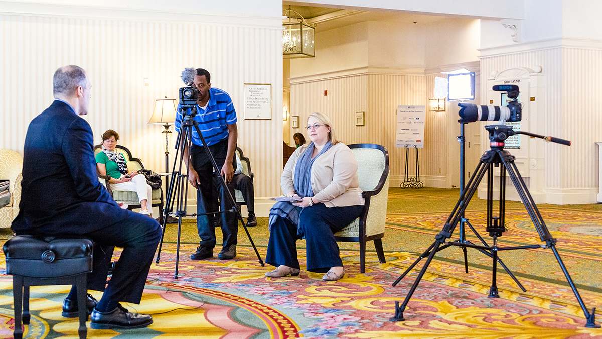 Videographer filming an optometrist testimonial at disney's grand floridian resort.