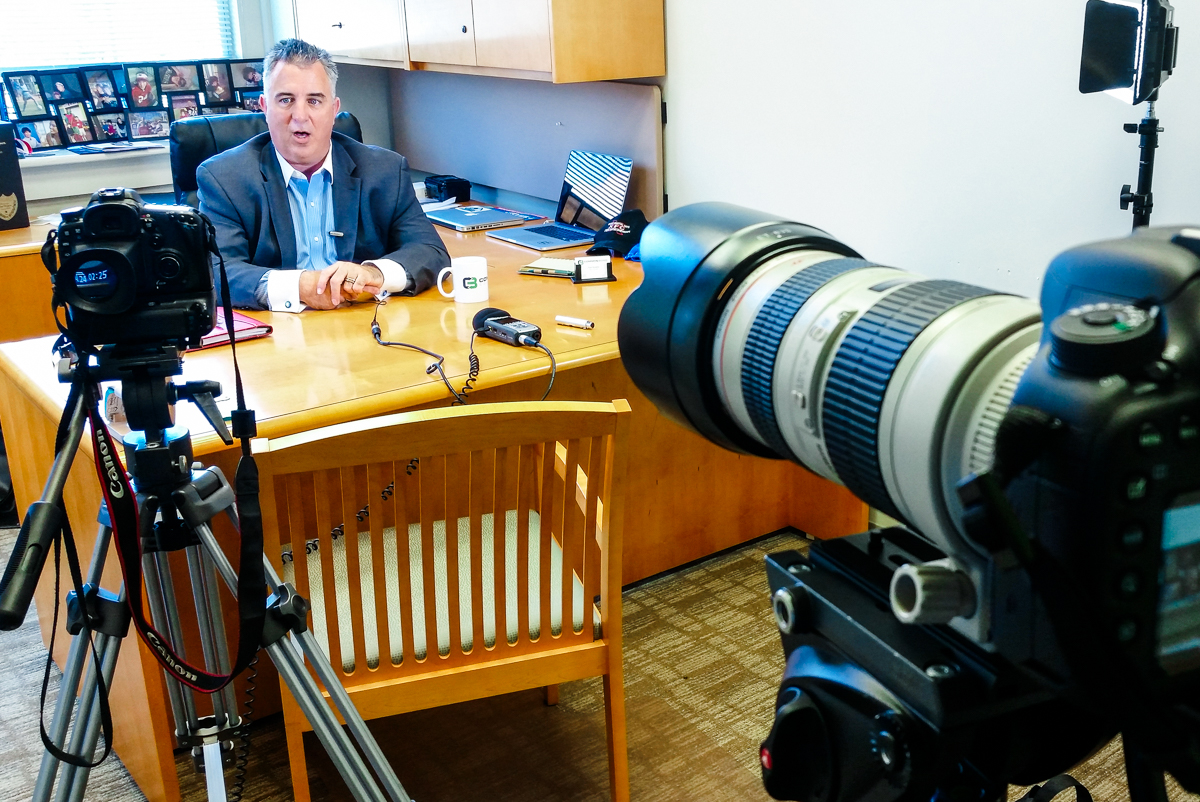 Two-camera interview setup for the Common Bond Collaborative video project in Tampa.
